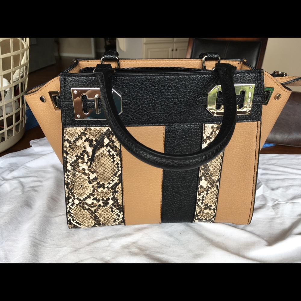 Nine West satchel tan  brown with snake skin